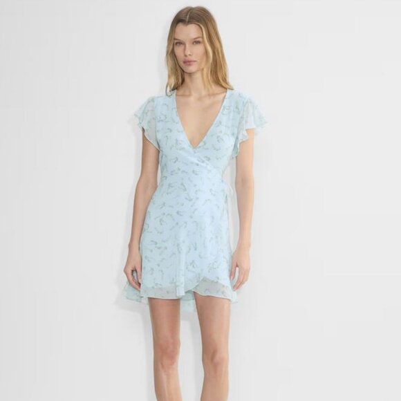 Aritzia Dresses & Skirts - NEW Aritzia Lawn Dress - Blue & Yellow Floral Wrap Sundress Flutter Sleeves